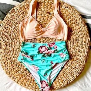 NWT Floral Peach Sz Lg Cupshe High Waisted Bikini